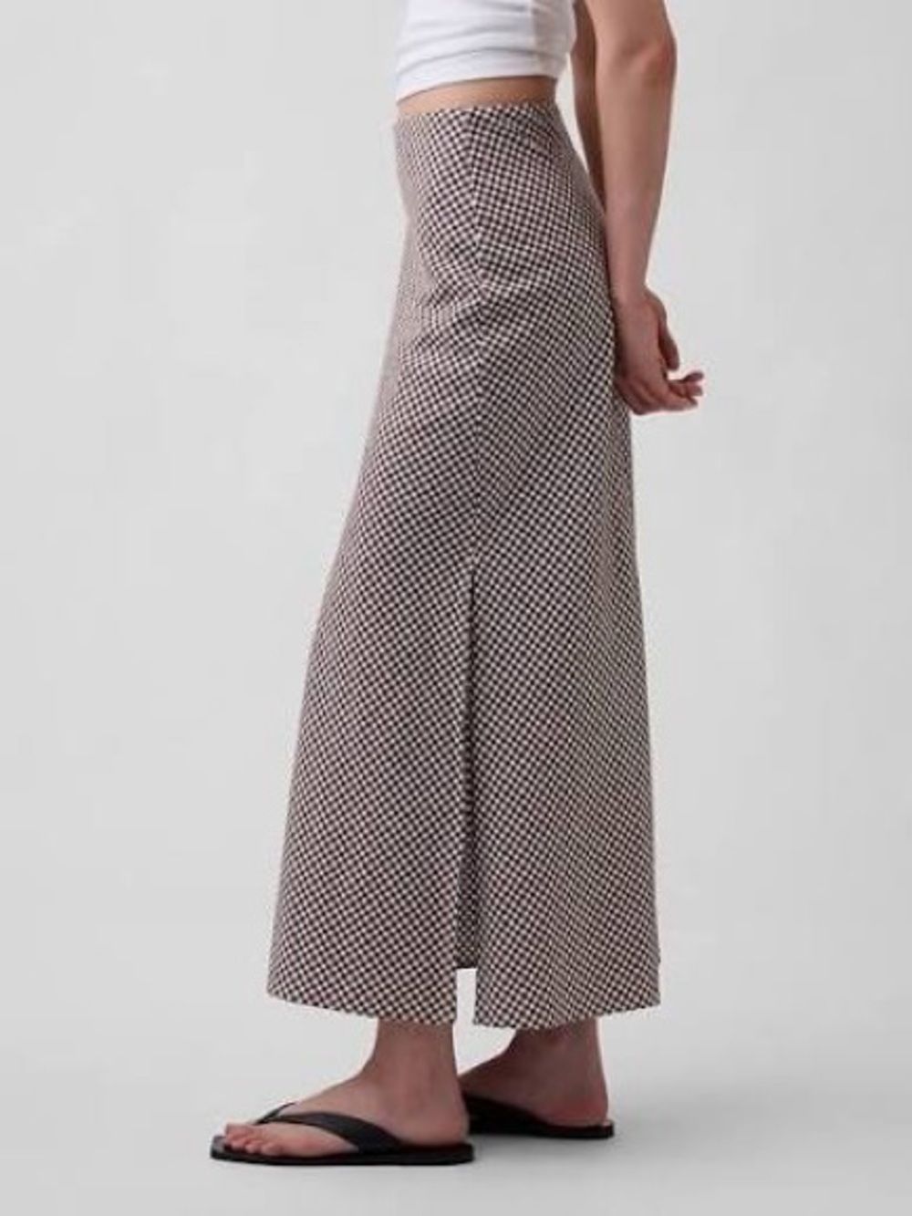 Gap Linen-Blend Maxi Slip Skirt in brown gingham - large - Picture 3 of 6